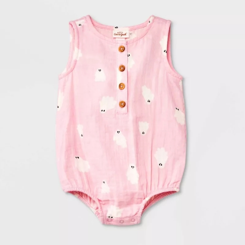 NWT Cat & Jack Size 18 Months Pink Ghost Gauze Romper!